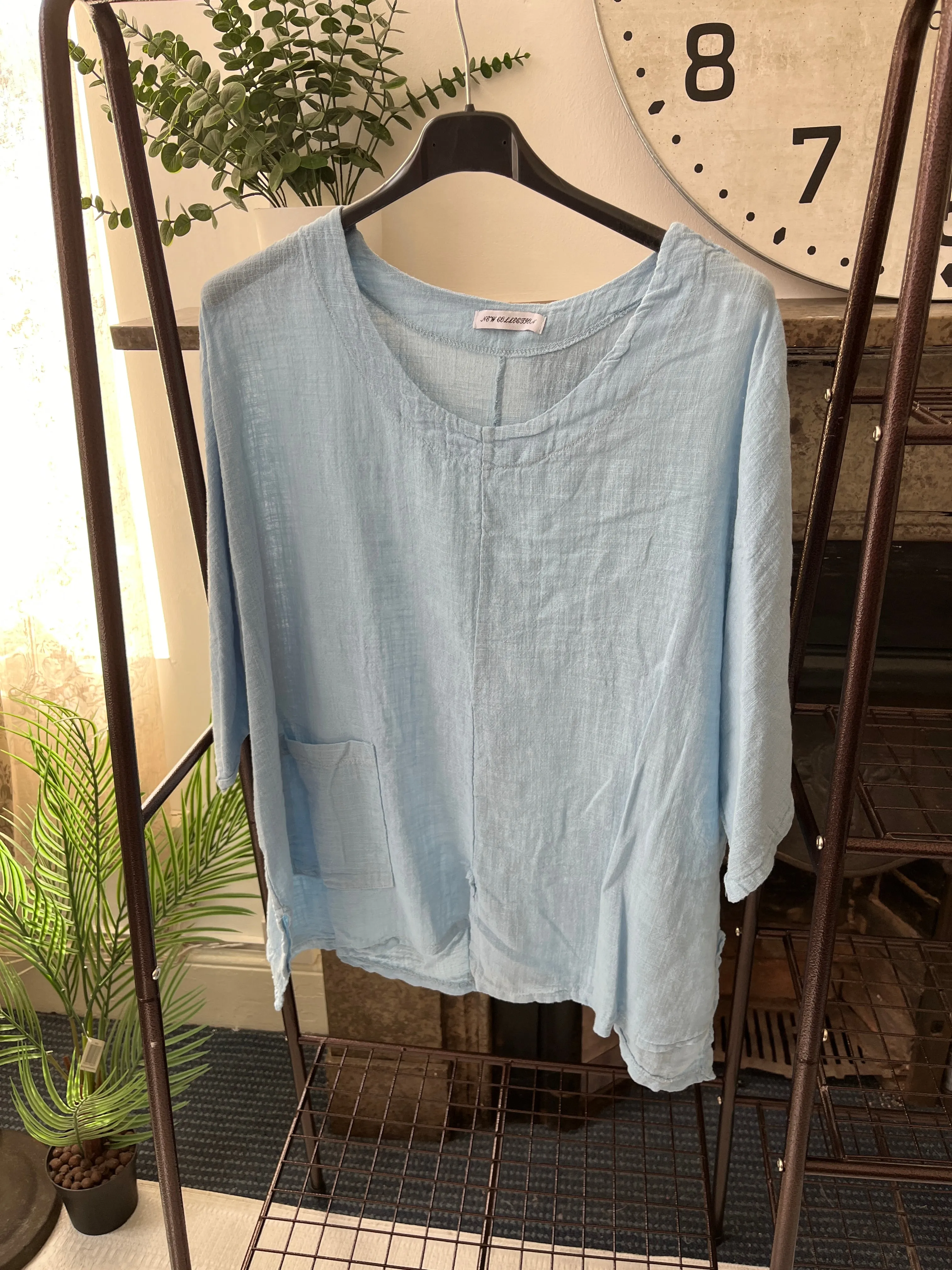 Nancy One Pocket Ladies Linen Layering Top