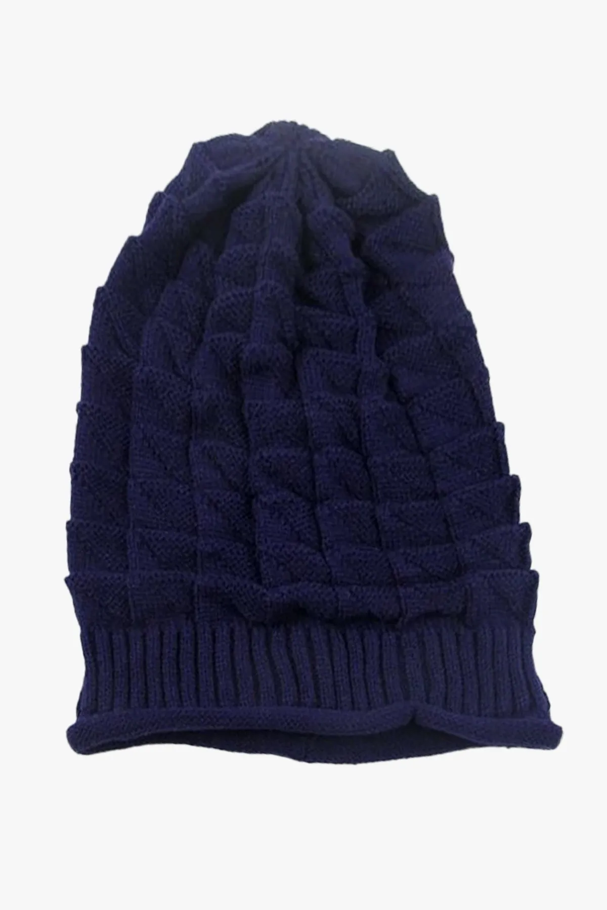 Navy Blue Knitted Baggy Beanie - W22 - UBH0012