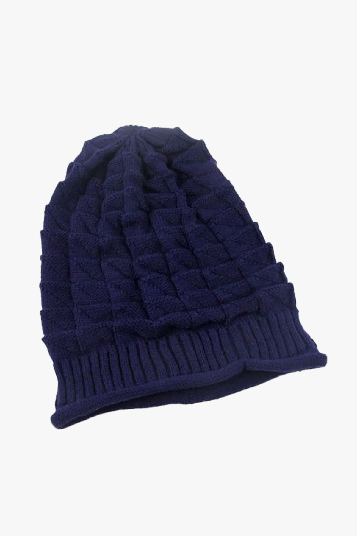 Navy Blue Knitted Baggy Beanie - W22 - UBH0012