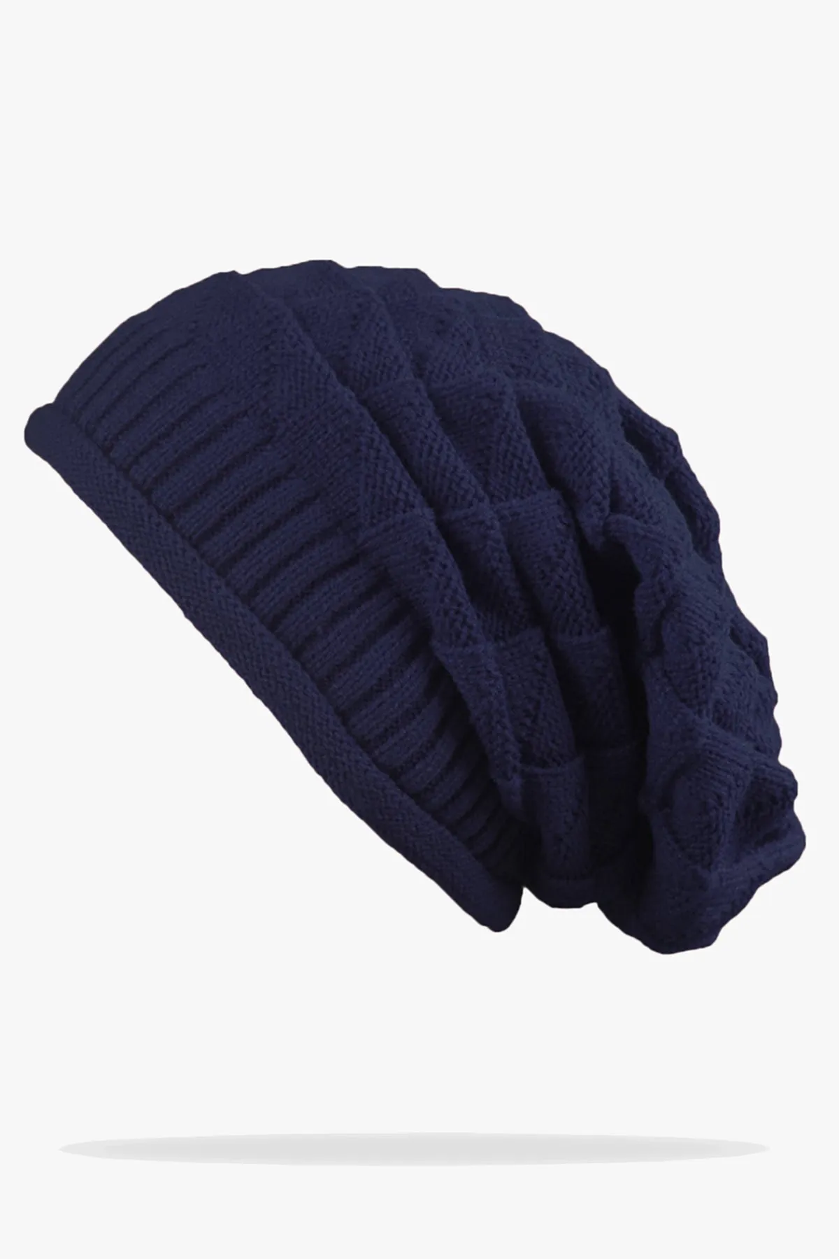 Navy Blue Knitted Baggy Beanie - W22 - UBH0012