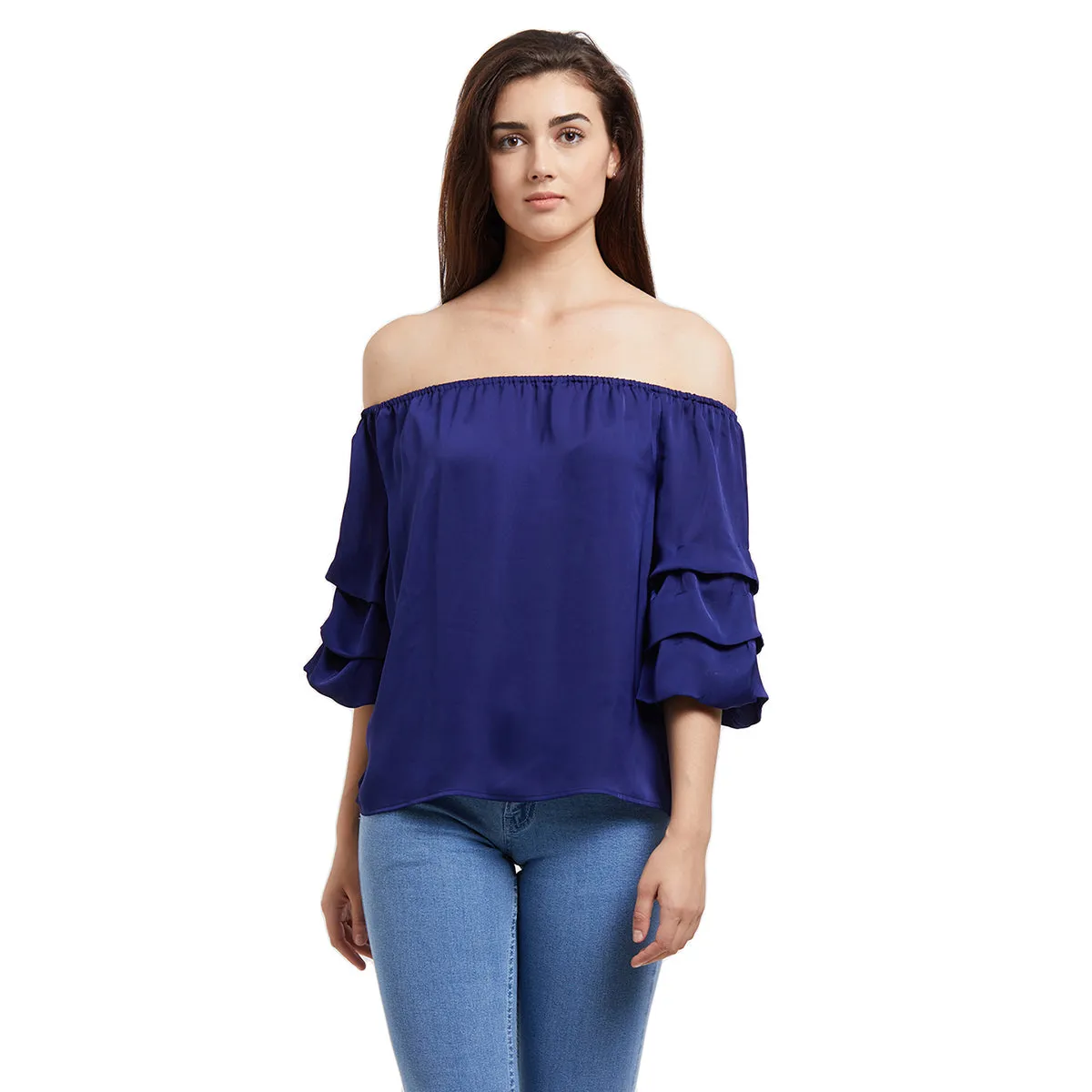 Navy Blue Top with 3 layered bell sleeves