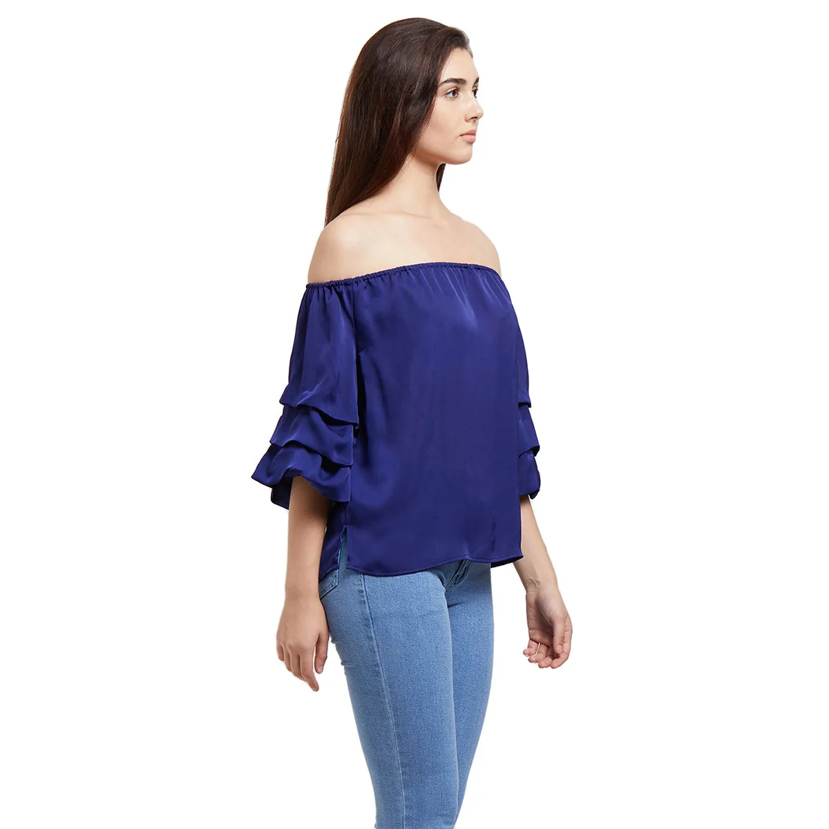 Navy Blue Top with 3 layered bell sleeves