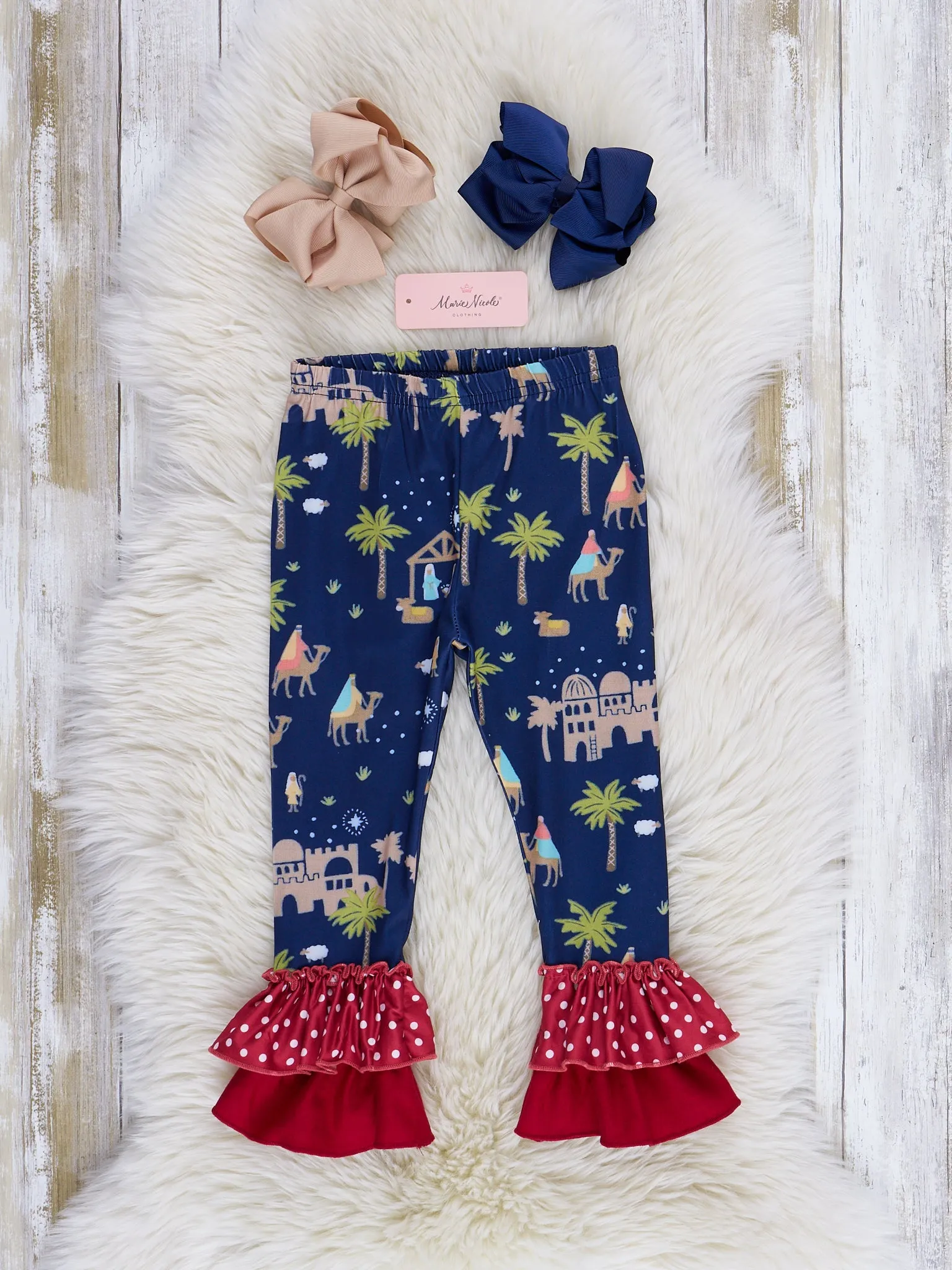 Navy Nativity Ruffle Pants