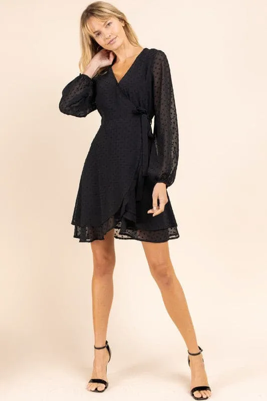 Night Out Double Layer Black Wrap Dress