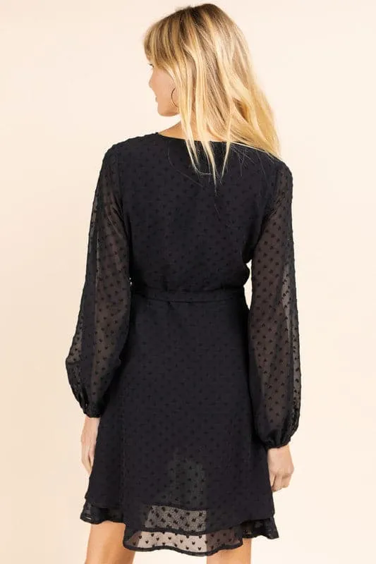 Night Out Double Layer Black Wrap Dress