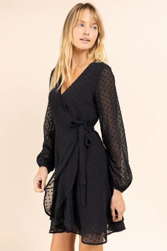 Night Out Double Layer Black Wrap Dress