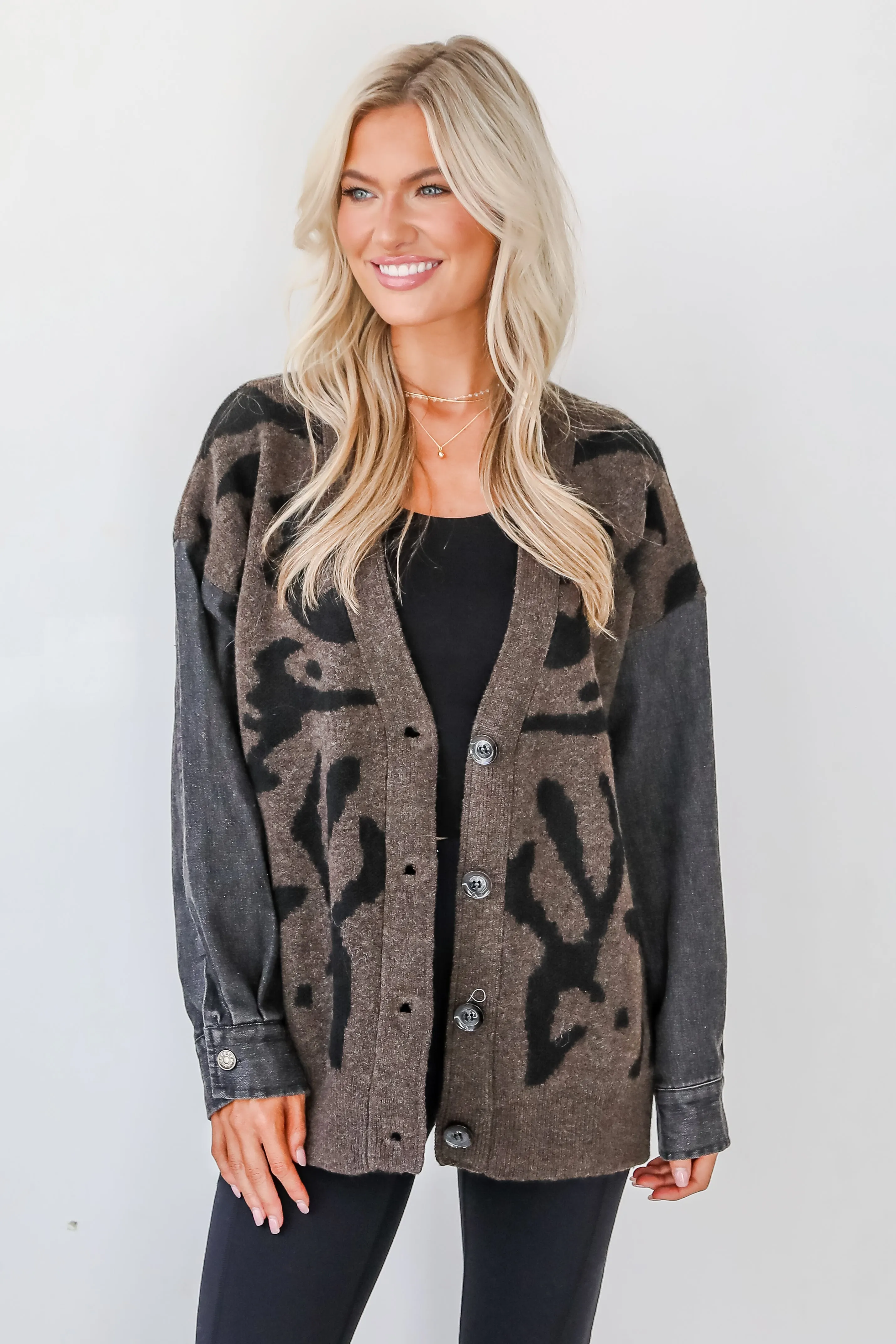 Notable Trendsetter Brown Leopard Sweater Cardigan