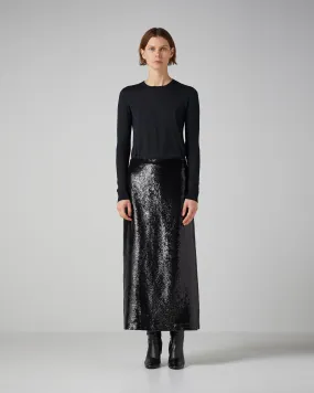 Nova Skirt in Flat Sequin, Black