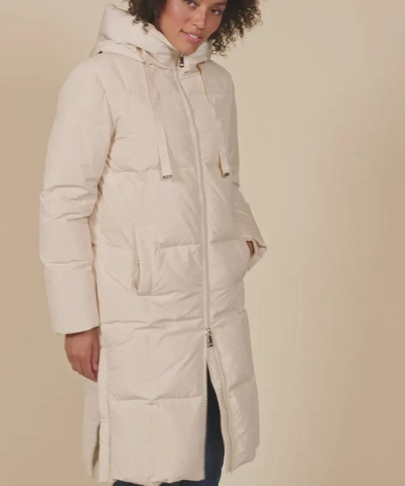 Nova Square Down Coat - Dunfrakke - Wood Ash - Offwhite - Mos Mosh