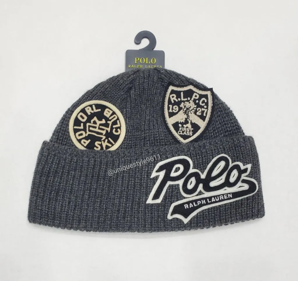 Nwt Polo Ralph Lauren Grey Polo Ski Club R.L.P.C Patch Beanie