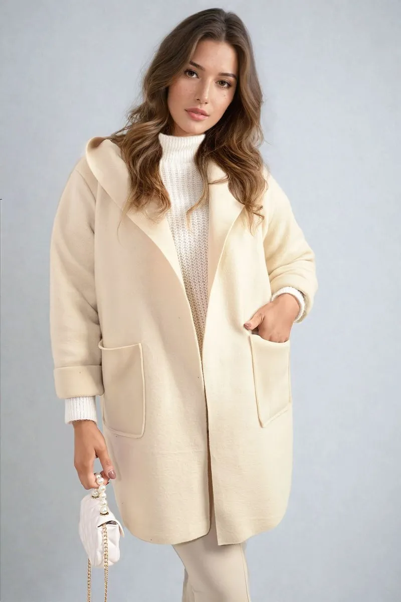 Open Front Folded Sleeve Jacket with Pockets