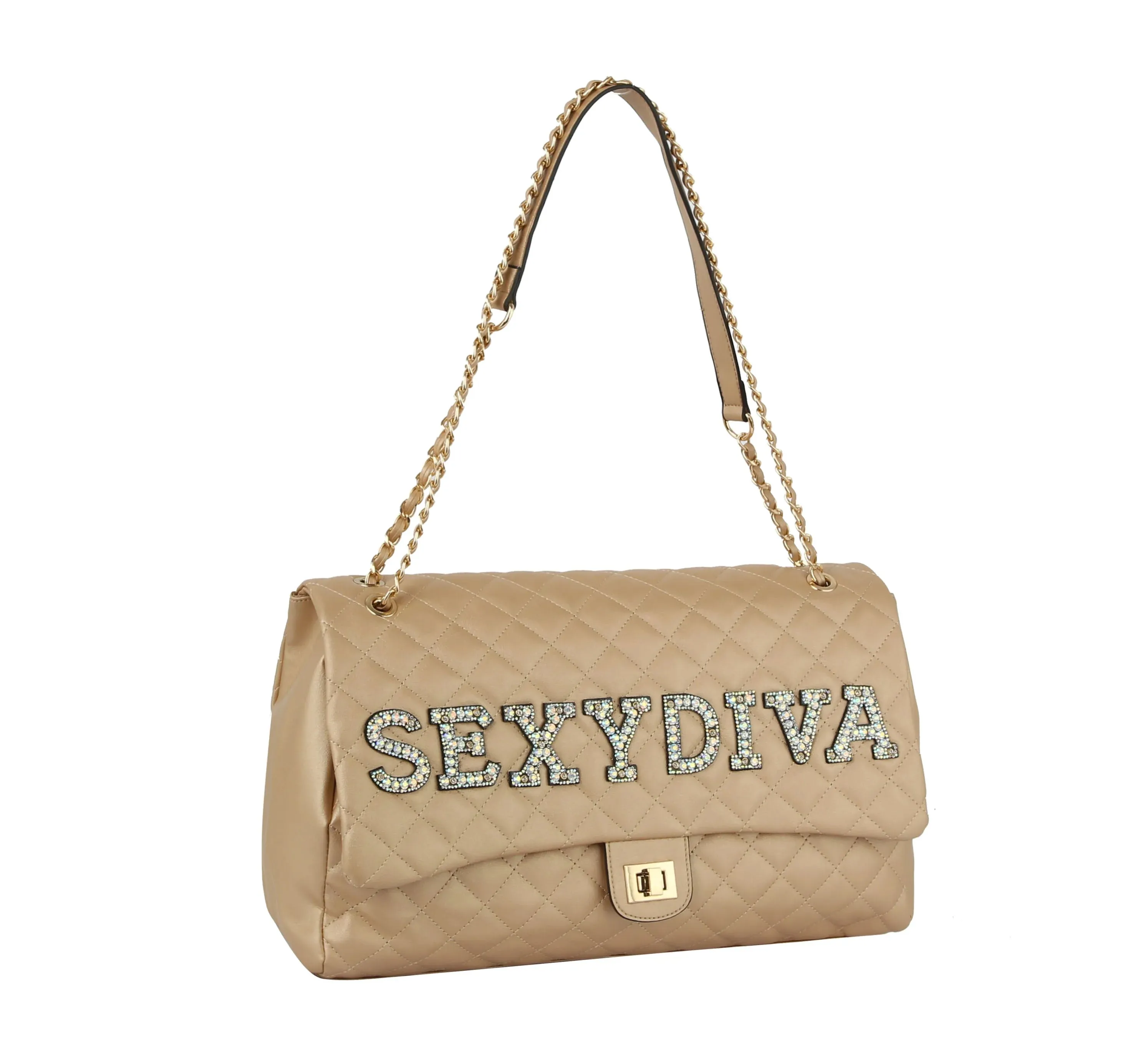 Oversized Quilted Satchel with SEXYDIVA Studded Letters – Bold & Glamorous