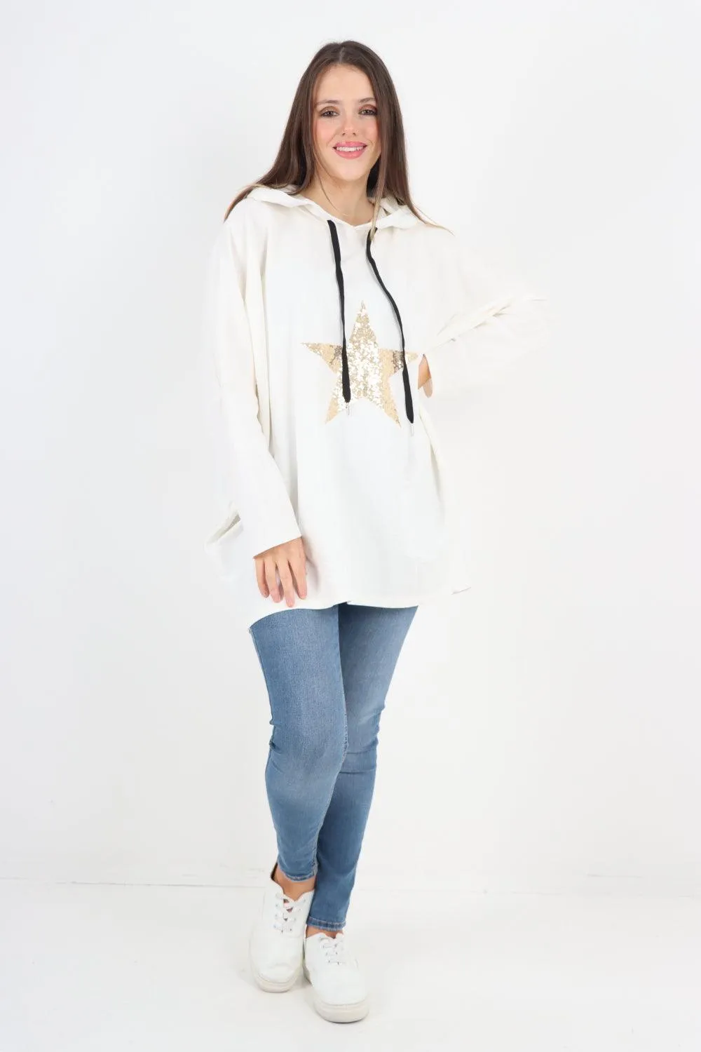 Oversized Sequence Star Hoodie Top