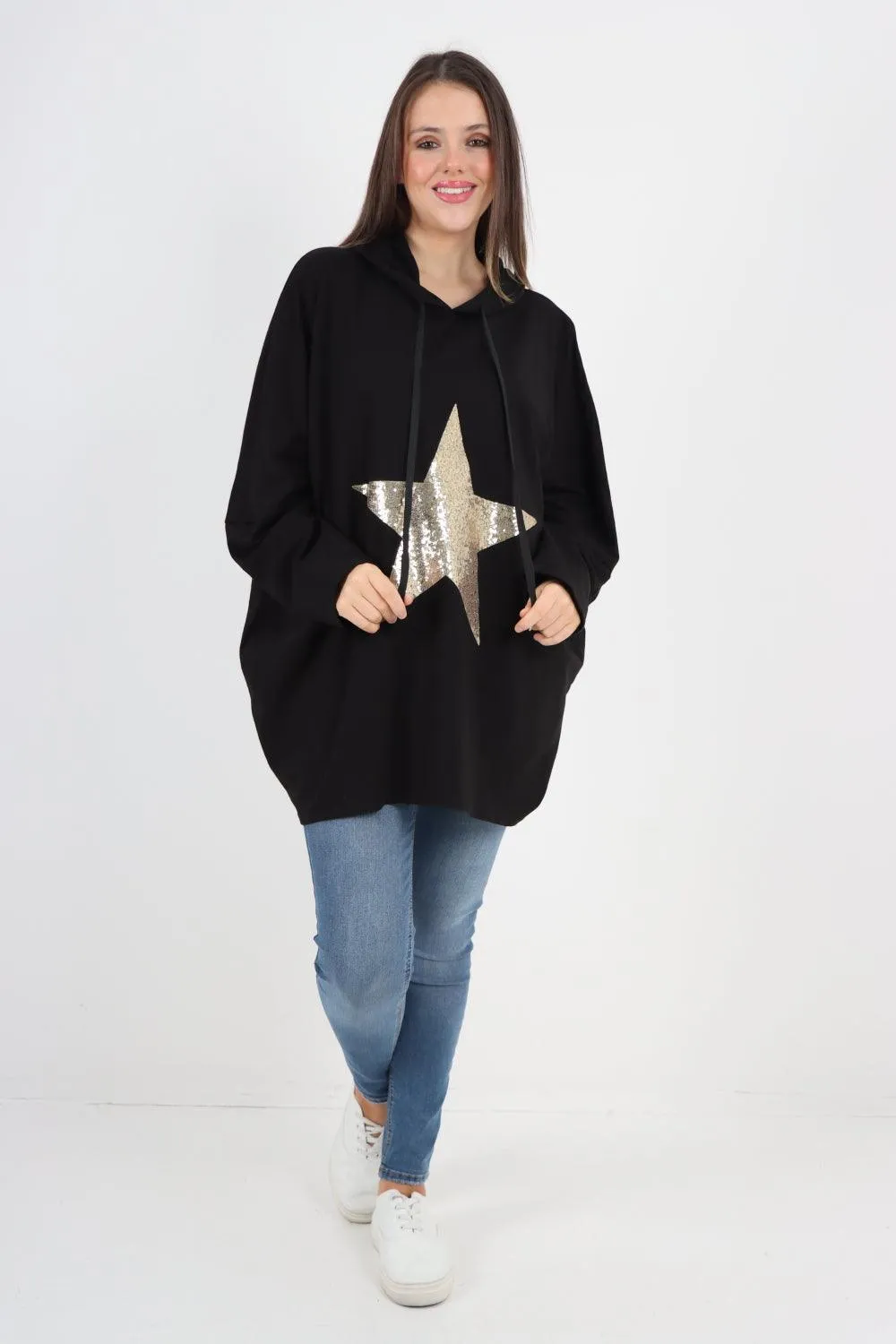 Oversized Sequence Star Hoodie Top