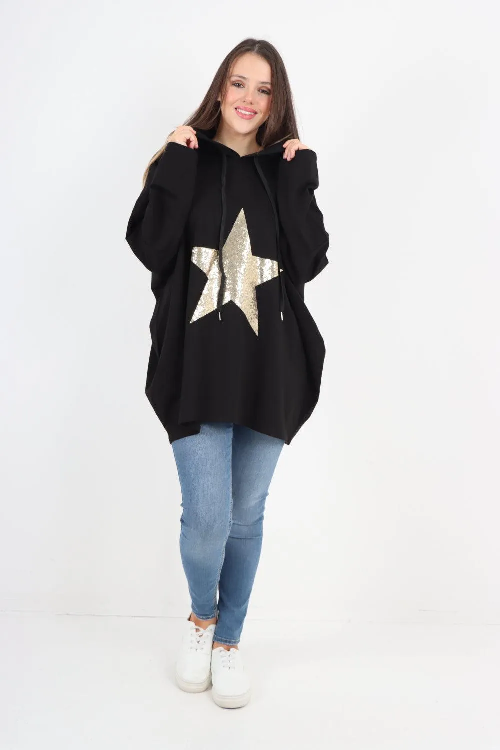 Oversized Sequence Star Hoodie Top