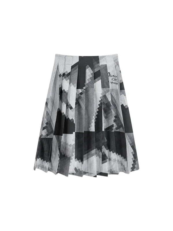 Picture Nichi Retro Mosaic Flare Pleats Long-Skirt