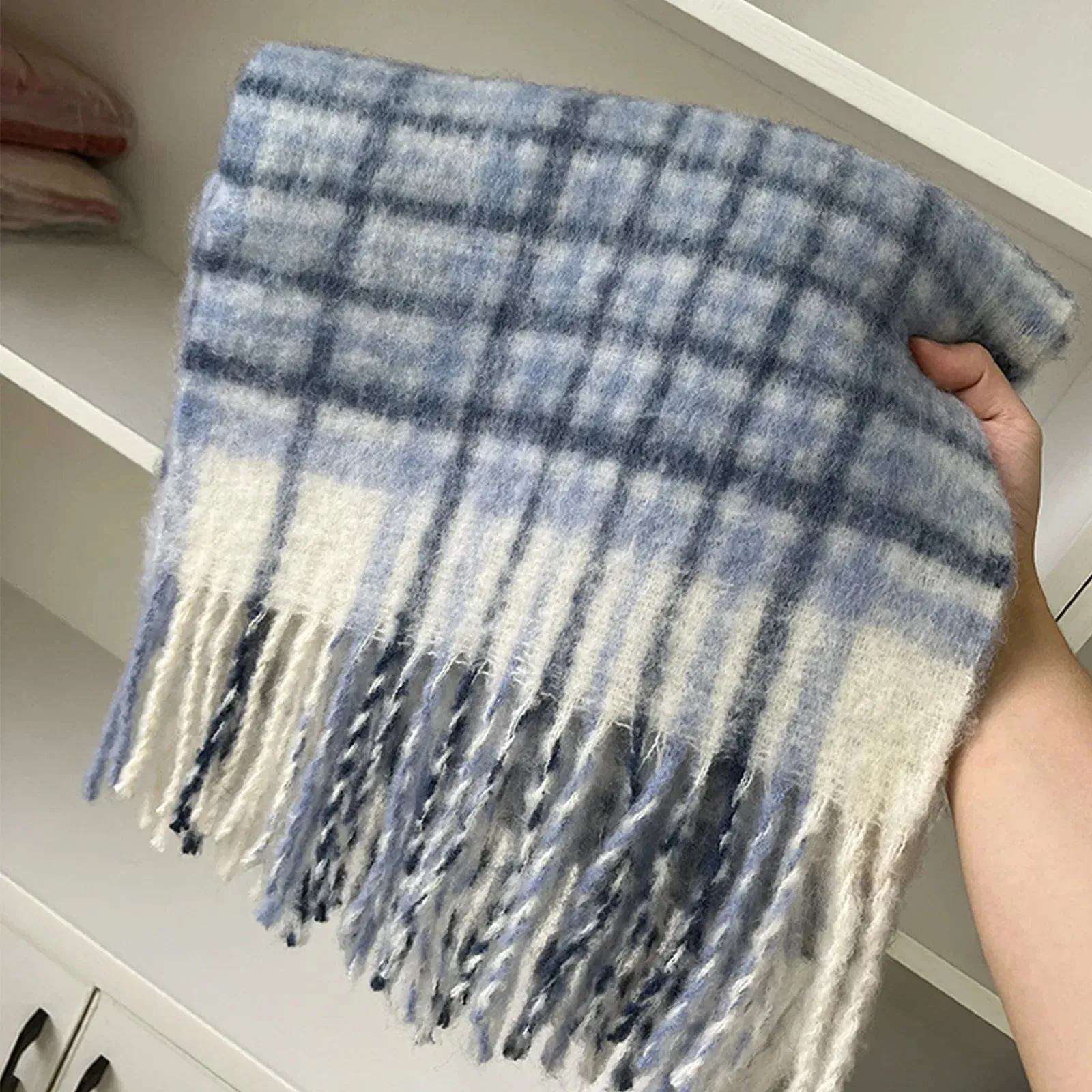 Plaid Wool Tassel Mohair Winter Scarf - Unisex Warmth