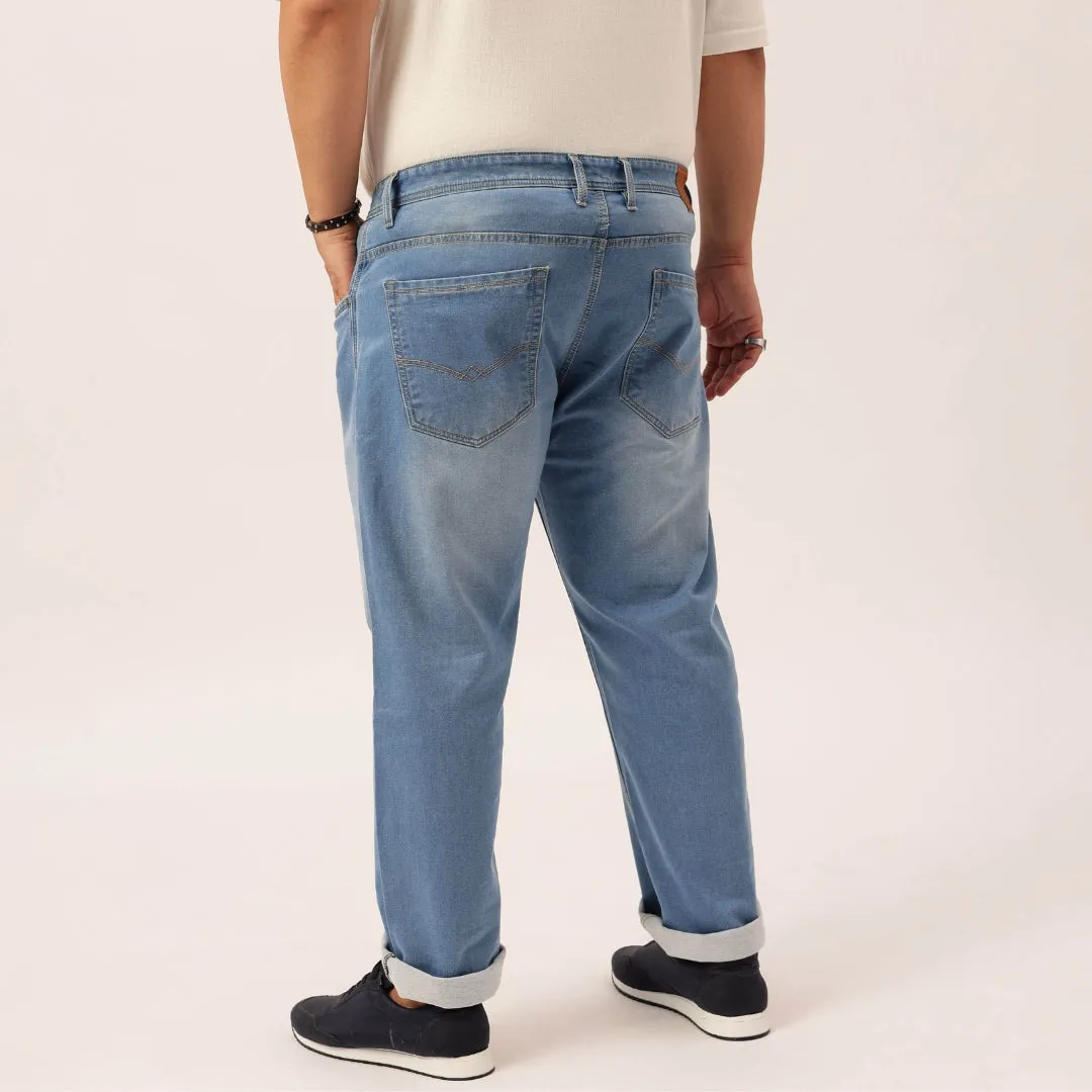 Plus Size Men Faded Blue Comfort Fit Jeans