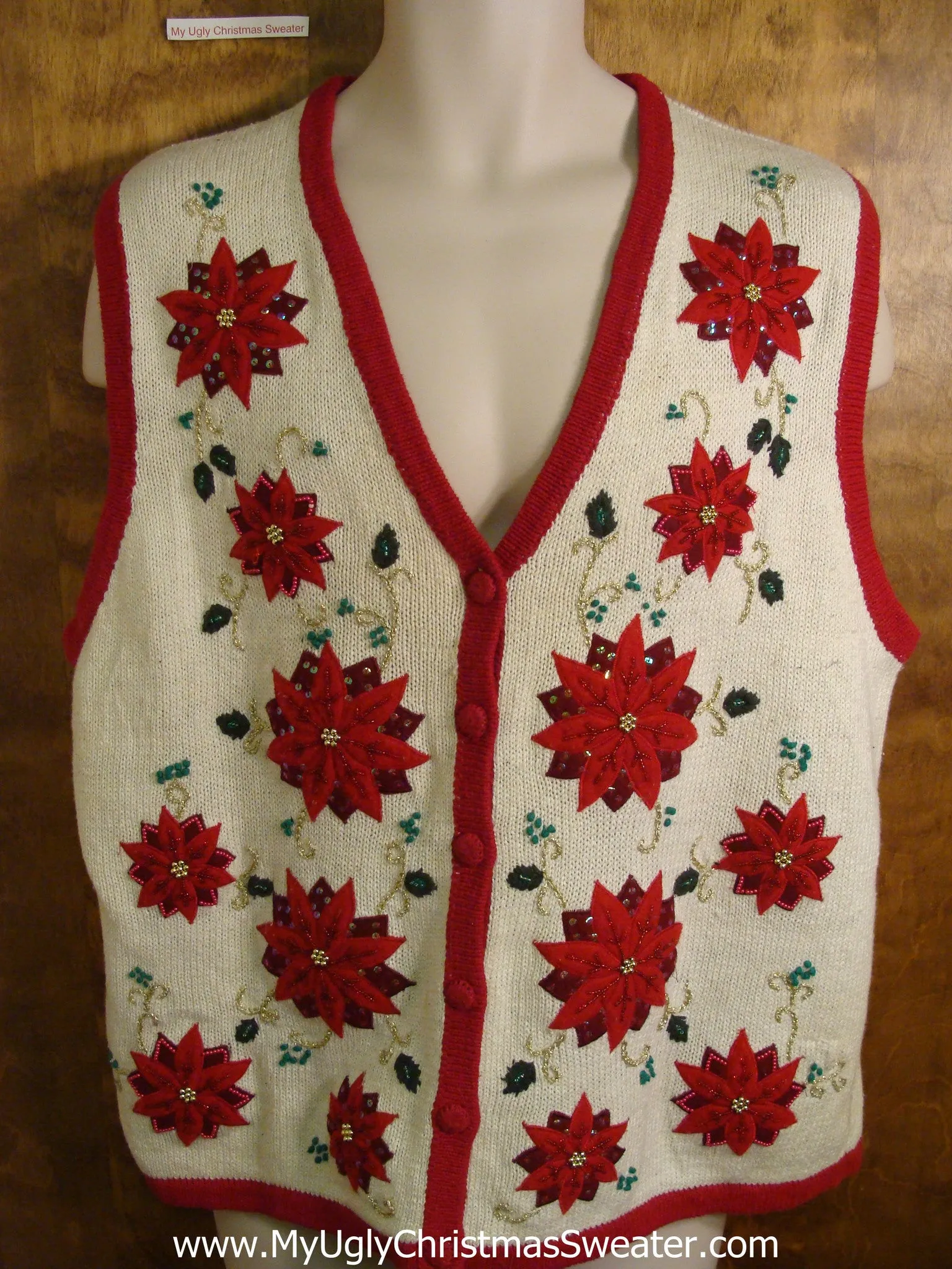 Poinsettia Get Together Tacky Bad Christmas Sweater Vest