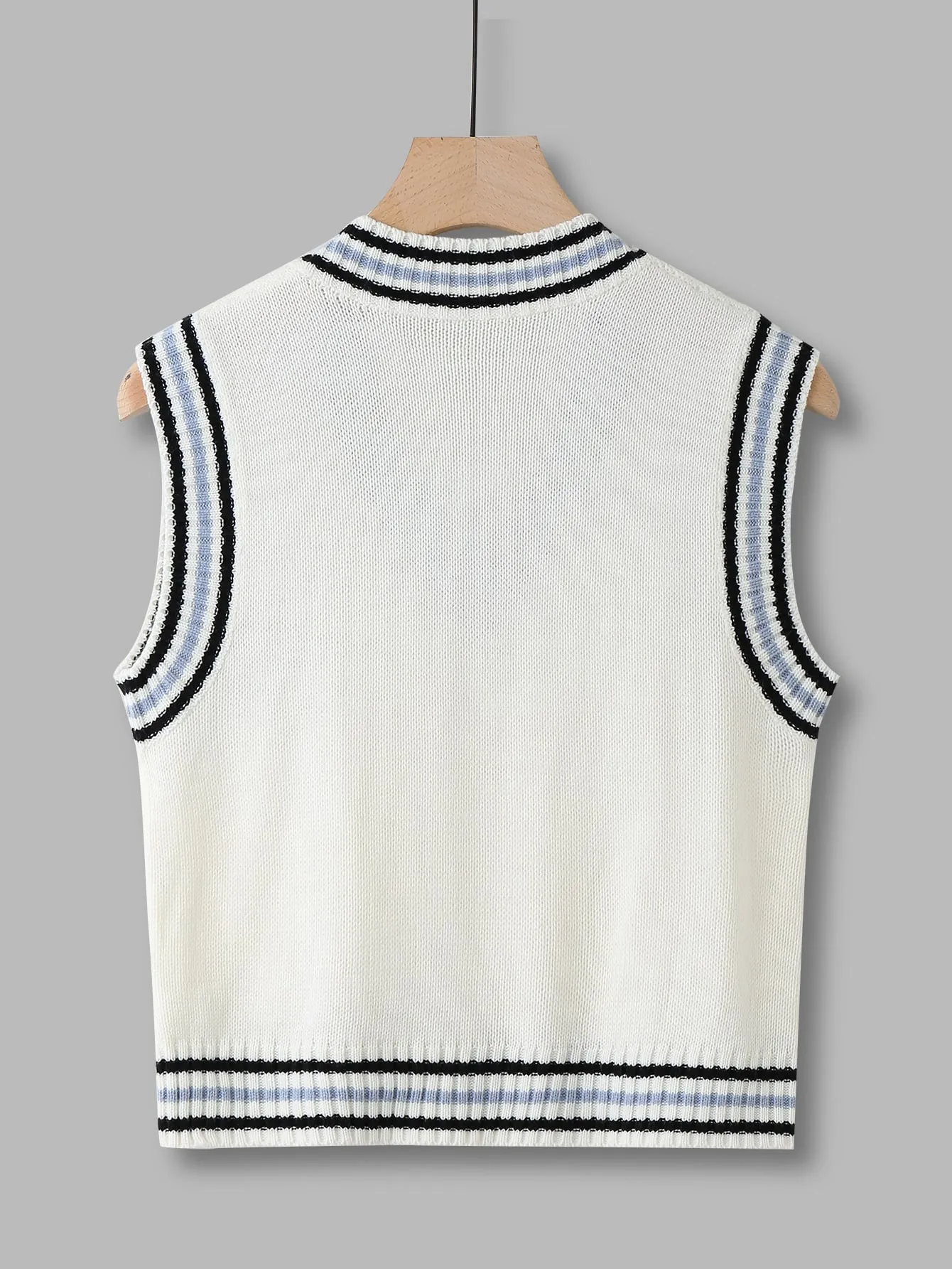 Preppy Letter Sleeveless V Neck Regular Women Knit Top