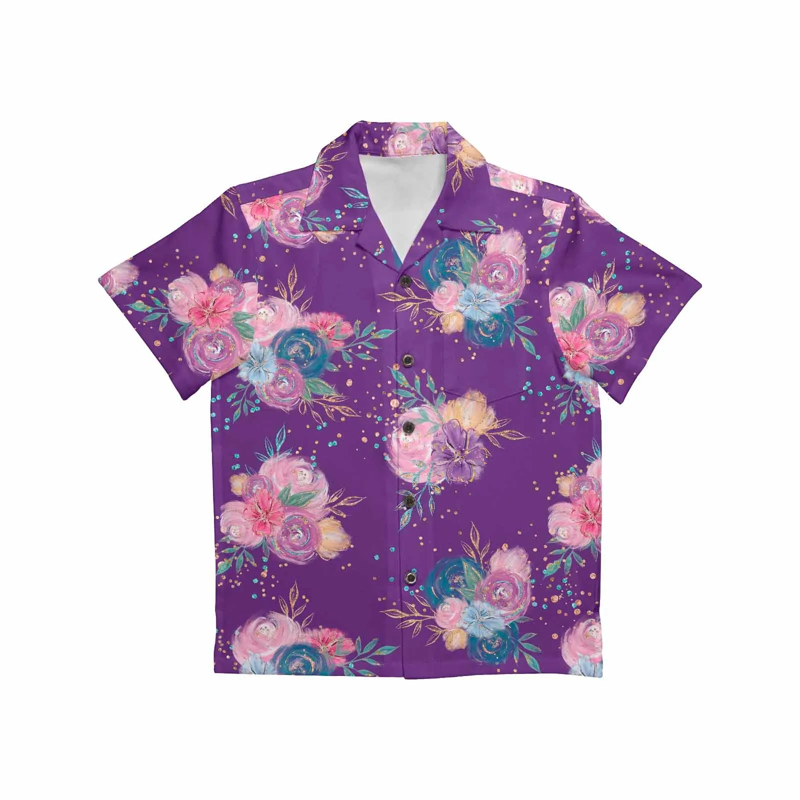 Purple Floral  Little Boys Hawaiian Shirt