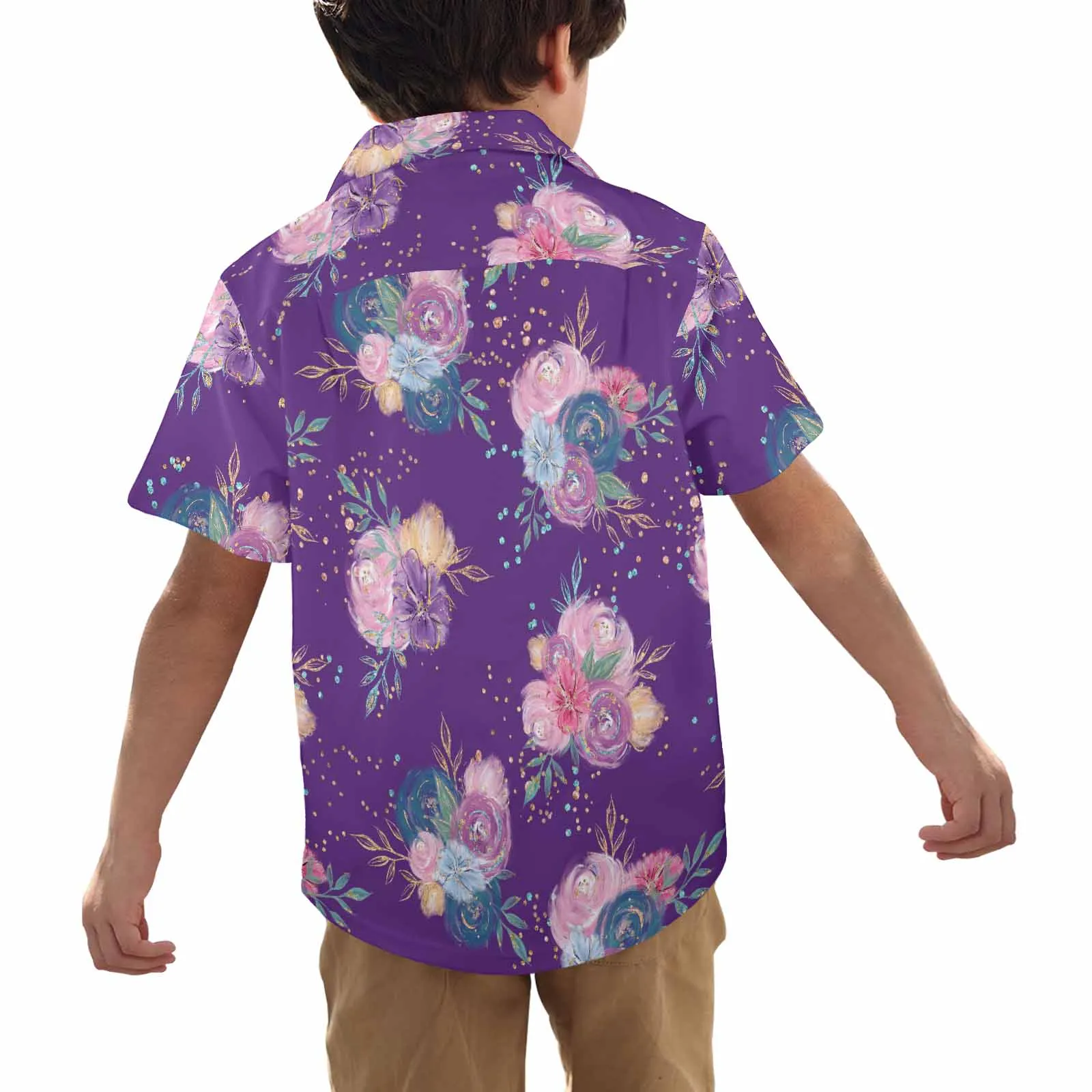 Purple Floral  Little Boys Hawaiian Shirt