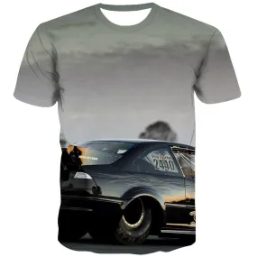 Racing Car T-shirt Men Metal T-shirts 3d City Tshirts Casual Gray T-shirts Graphic Retro Tshirts Cool