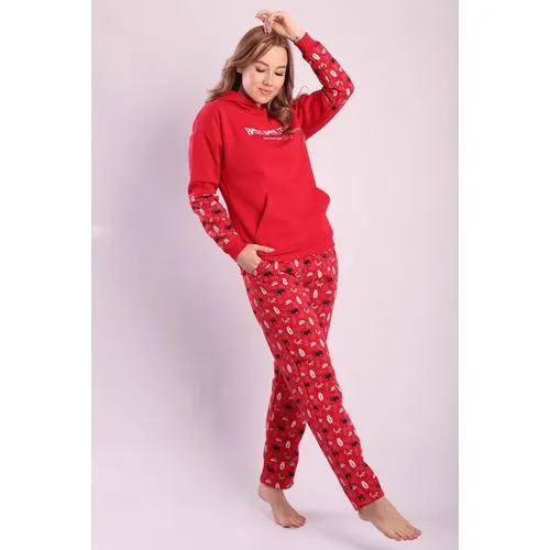 Red Cotton Women's Winter Pajama Set