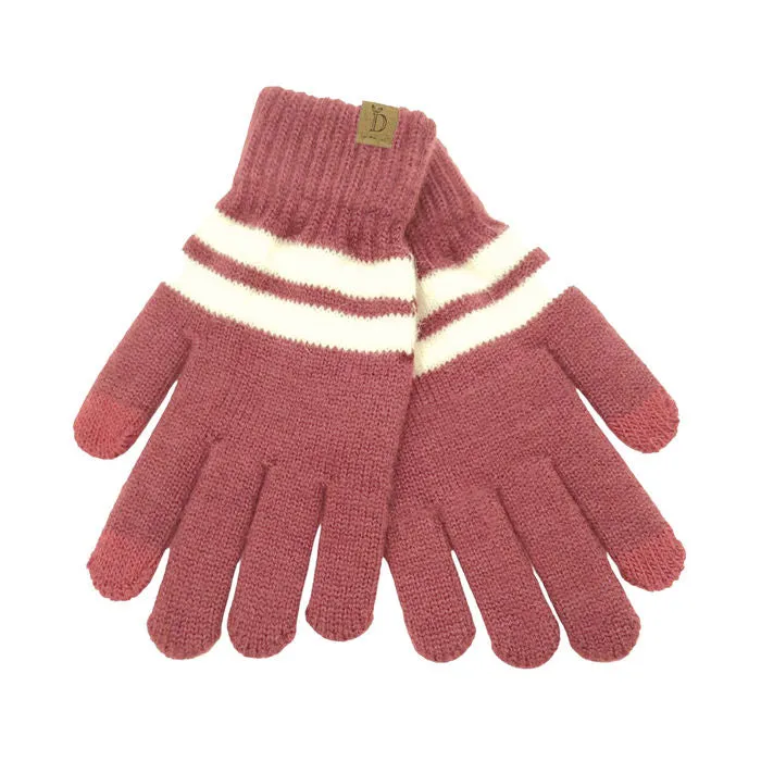 Red Stripe Knit Gloves