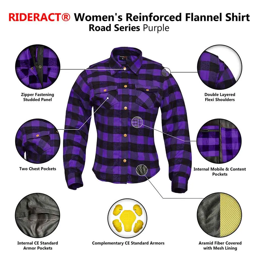 RIDERACT® Riding Women's Motorcycle Shirt Road Series Purple & Black