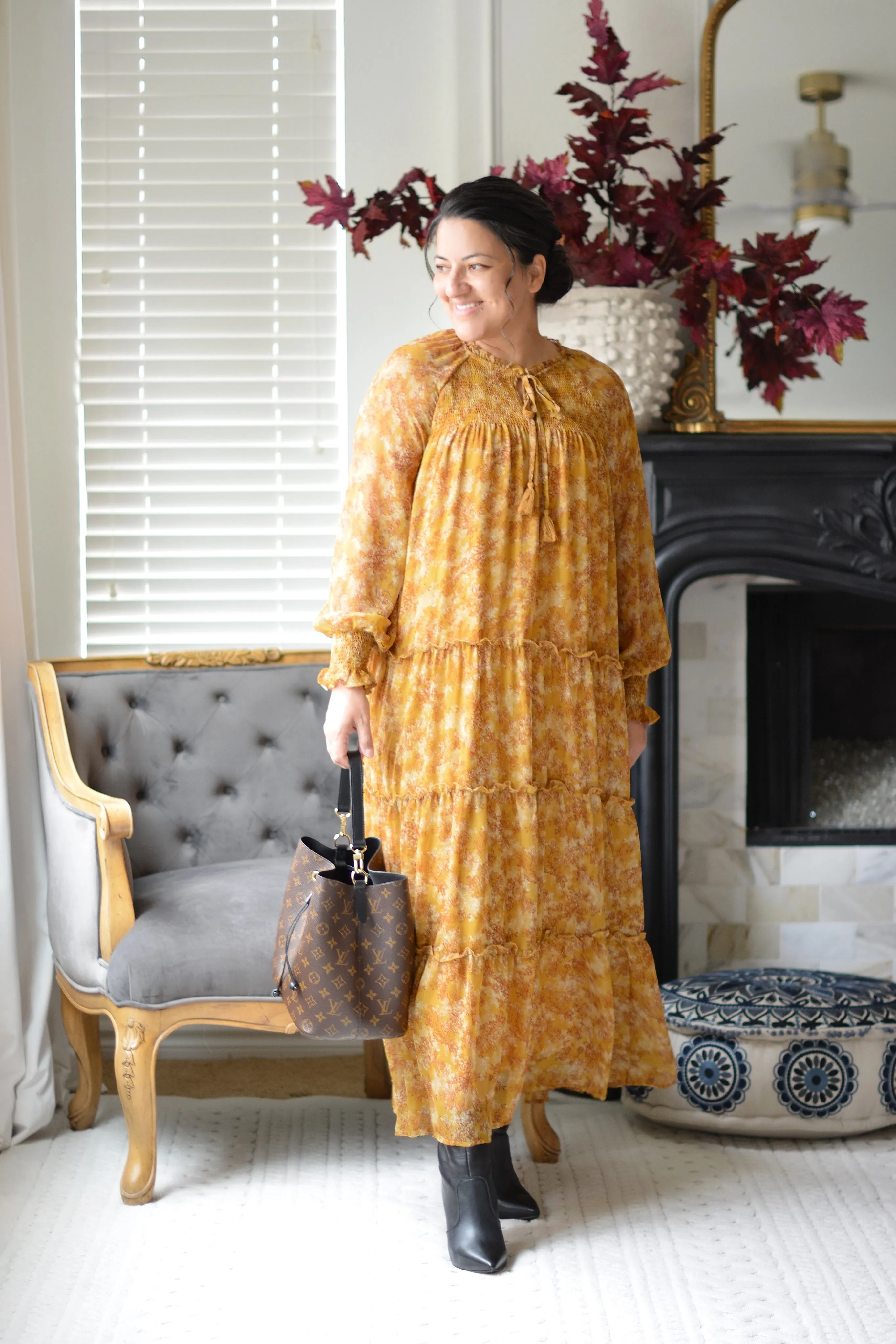 Sandra Mustard Floral Dress