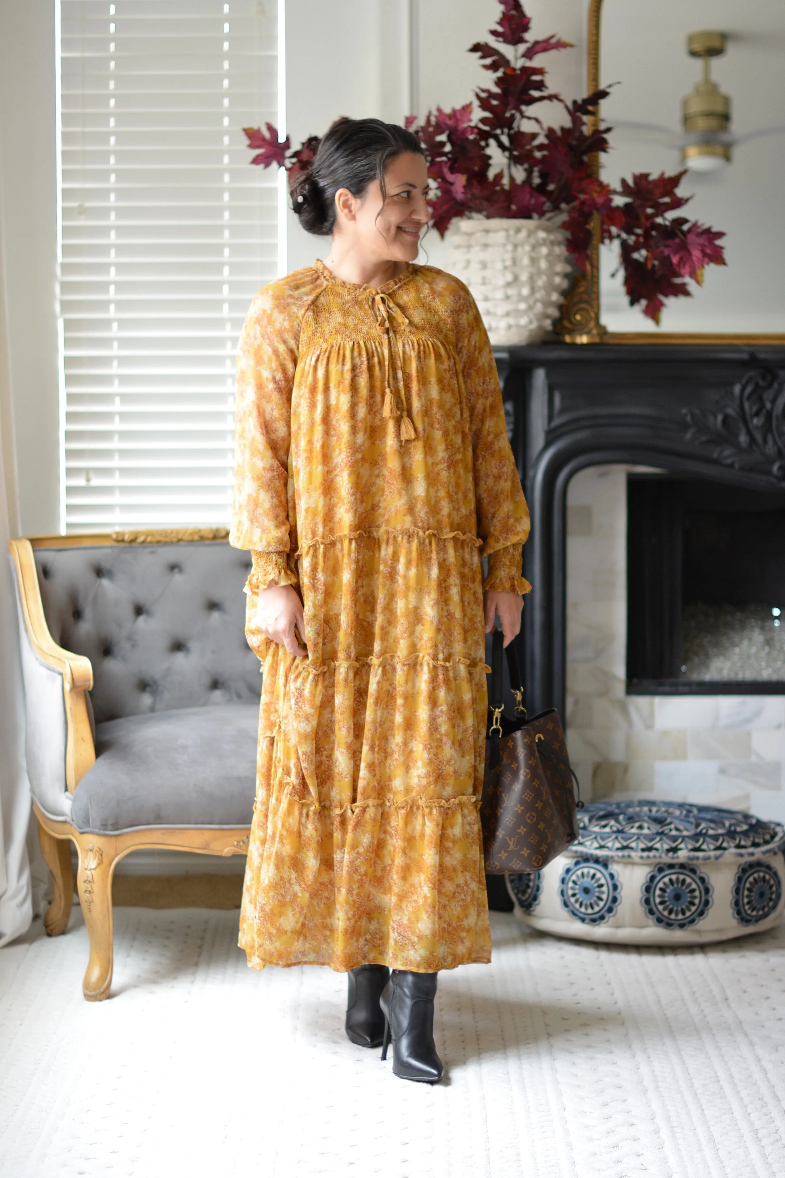 Sandra Mustard Floral Dress