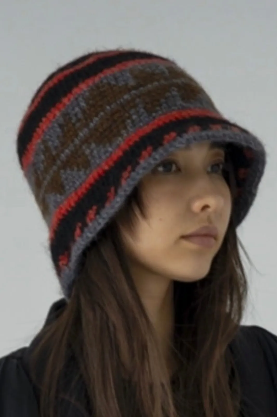 SB243-0409 Fine Hand Knit Hat Black Mix