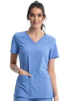 Scrub Top - Cherokee Women's iFlex V-Neck Knit Panel Top - Ciel, CK605