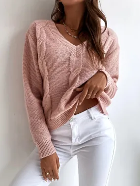 SHEIN LUNE Solid Cable Knit Sweater