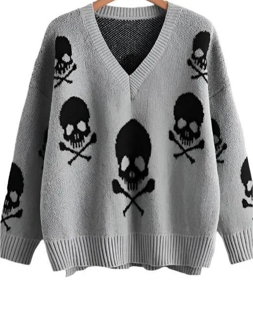 Skull V-neck Sweater