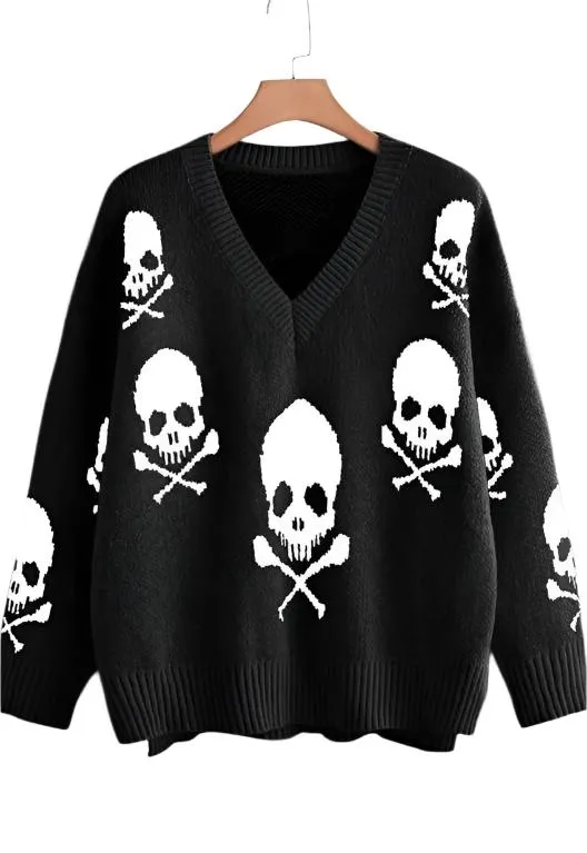 Skull V-neck Sweater