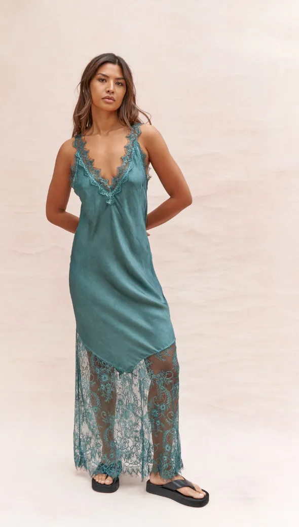 SOLANGE SLIP DRESS - EMERALD