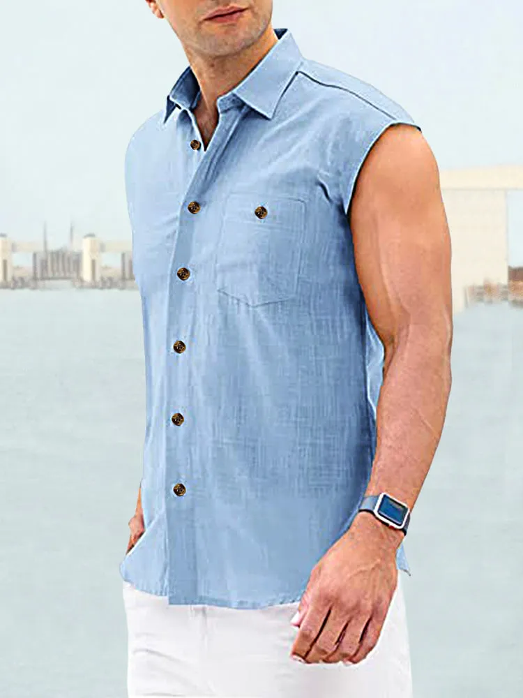 Solid Button Sleeveless Shirt