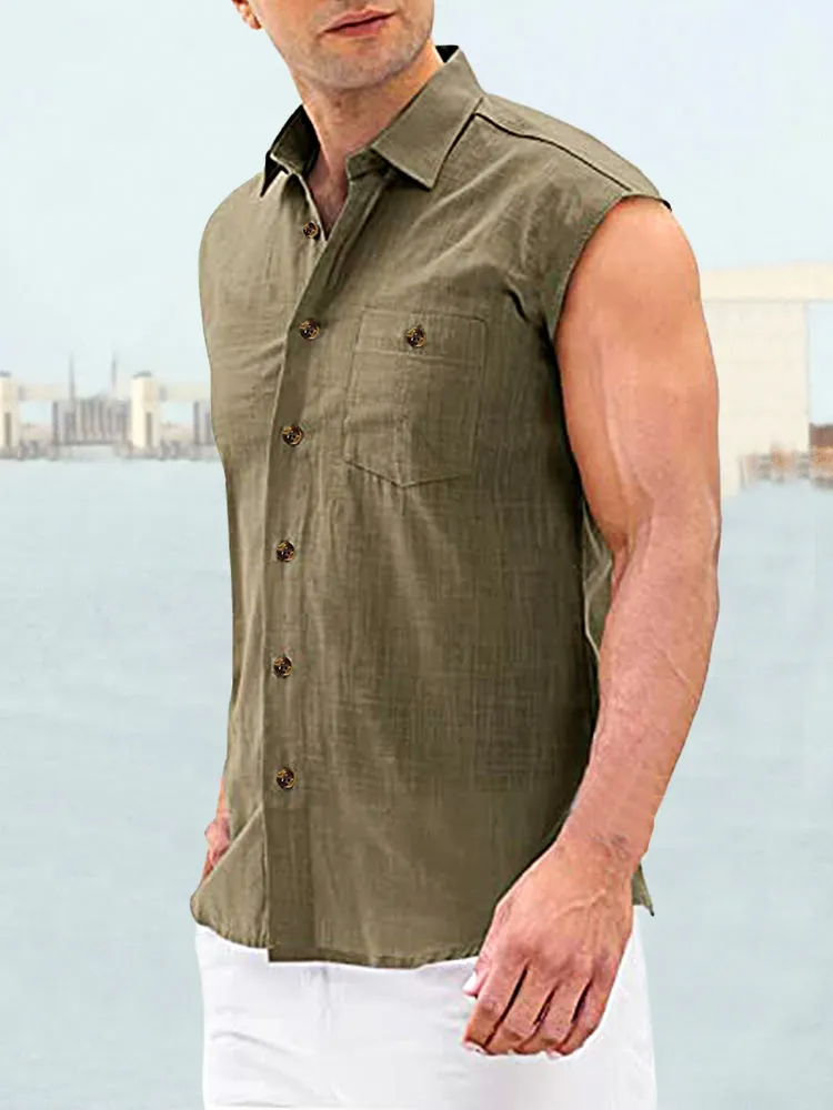 Solid Button Sleeveless Shirt