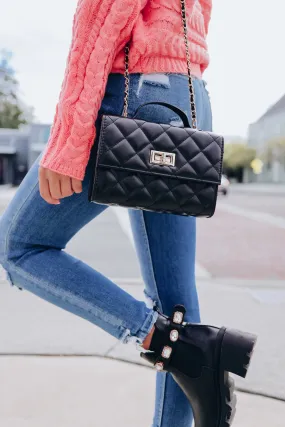 Struck Gold Quilted Crossbody Purse - Black