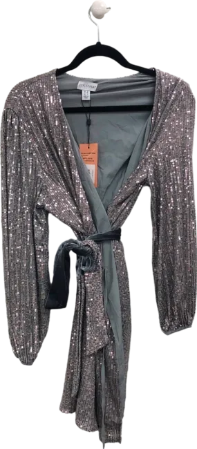 StyleCheat Silver Sequin Wrap Dress UK 8