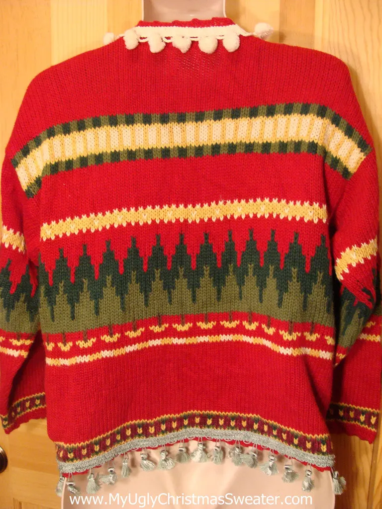 Tacky Ugly Christmas Sweater with Lights and Fringe 2-Sided Design 80s with Padded Shoulders (g22)