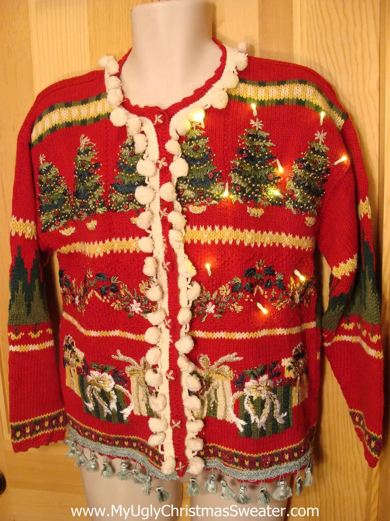 Tacky Ugly Christmas Sweater with Lights and Fringe 2-Sided Design 80s with Padded Shoulders (g22)