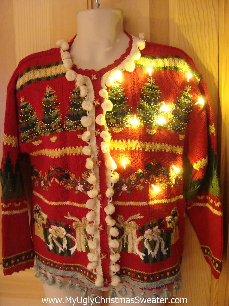 Tacky Ugly Christmas Sweater with Lights and Fringe 2-Sided Design 80s with Padded Shoulders (g22)