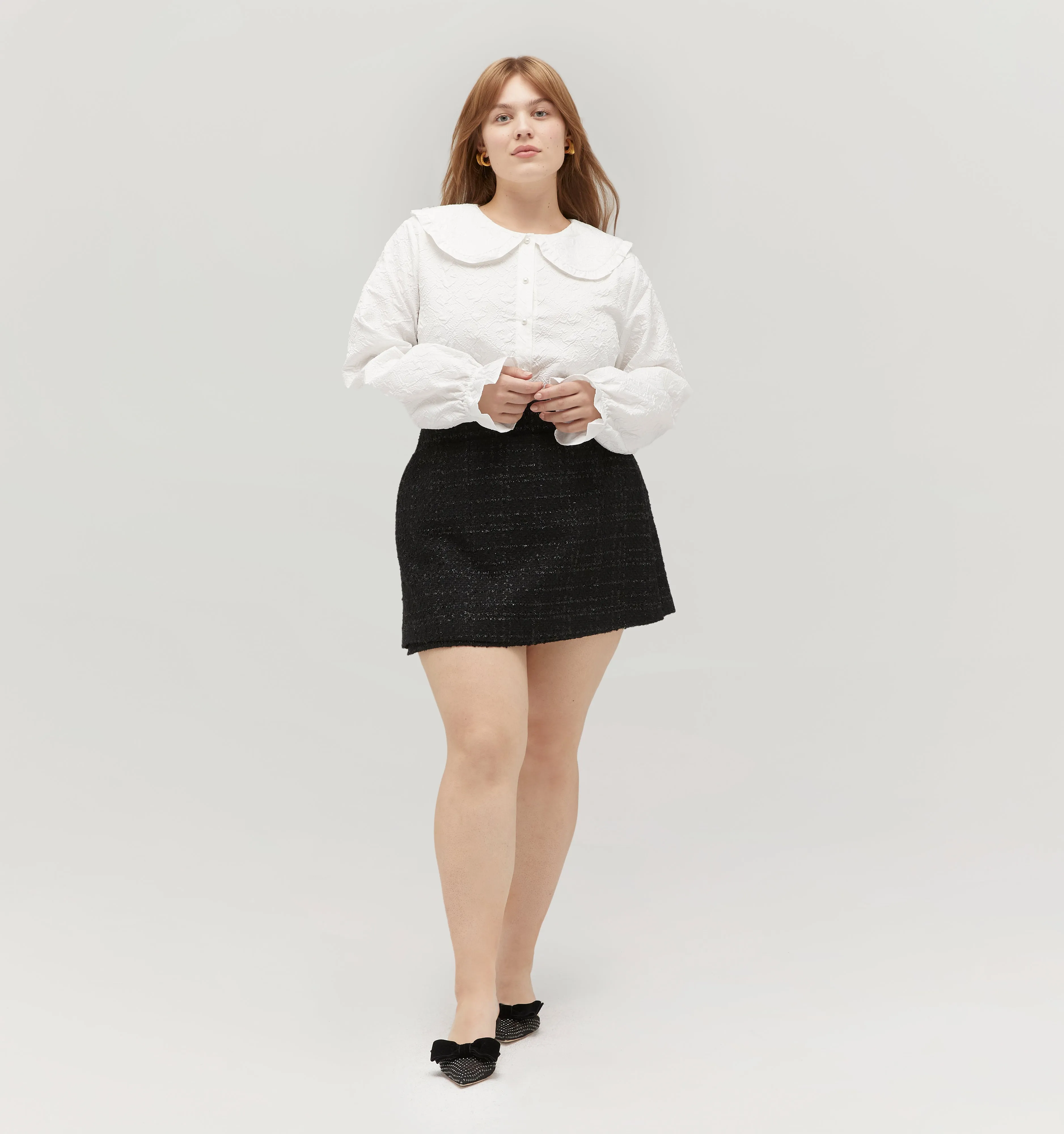 The Astrid Top - Winter White Puffy Jacquard