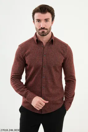 Tile Brown Striped Casual Shirt.