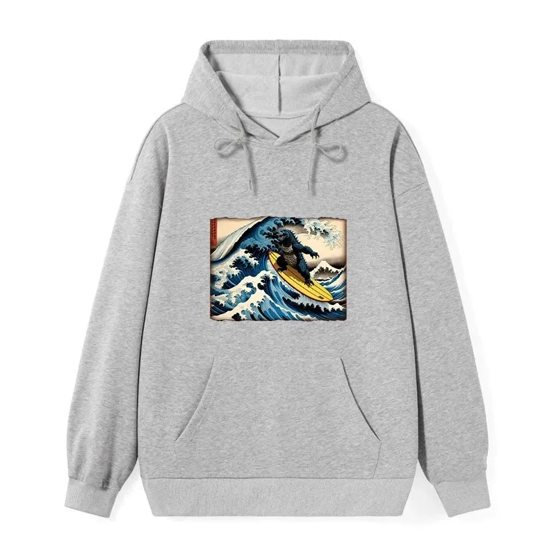 Tokyo-Tiger Dinosaur Surfing Japanese Classic Hoodie