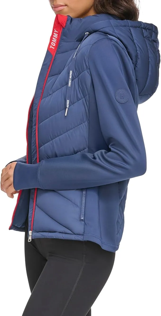 Tommy Hilfiger Sport Hooded Hybrid Puffer Jacket with Sherpa Lined Collar