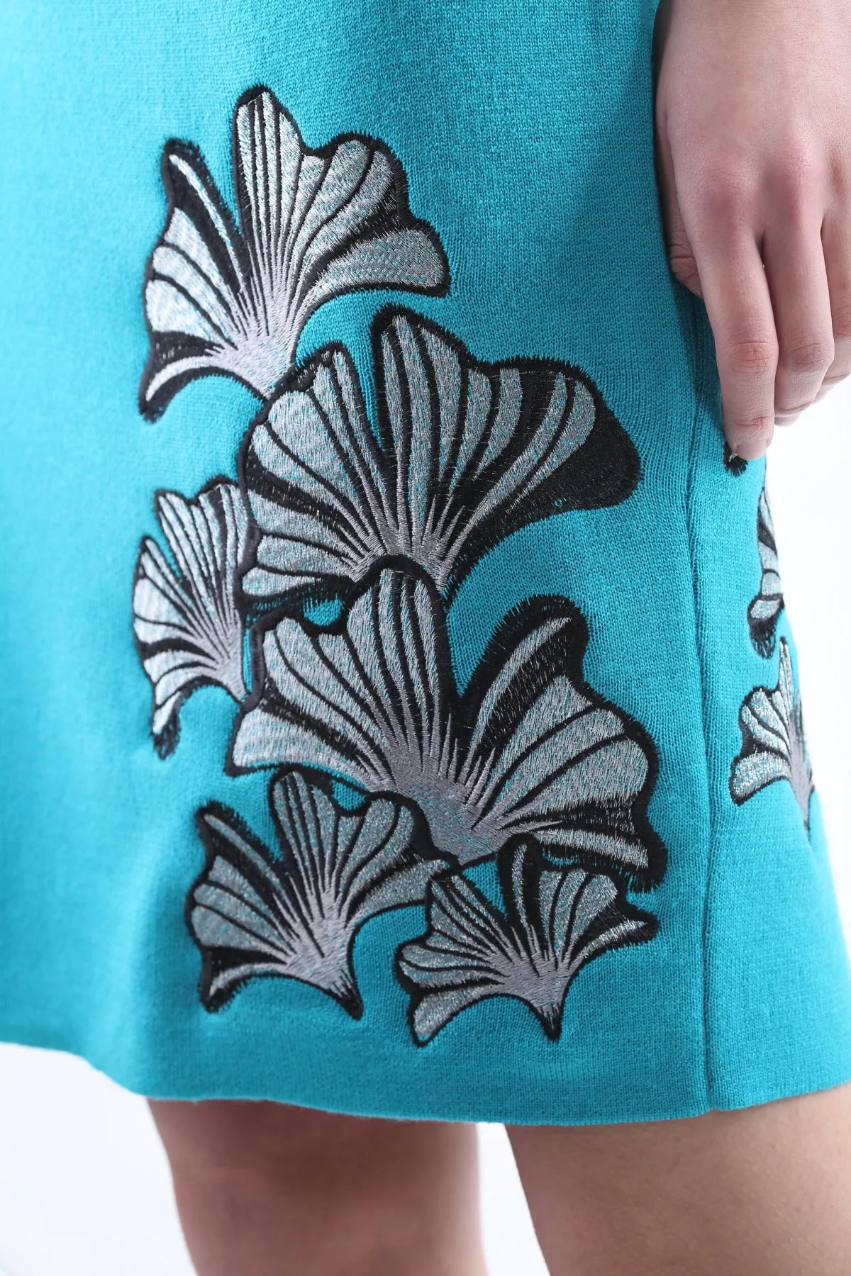 Turqouise Ginkgo Leaf Embroidery Qipao